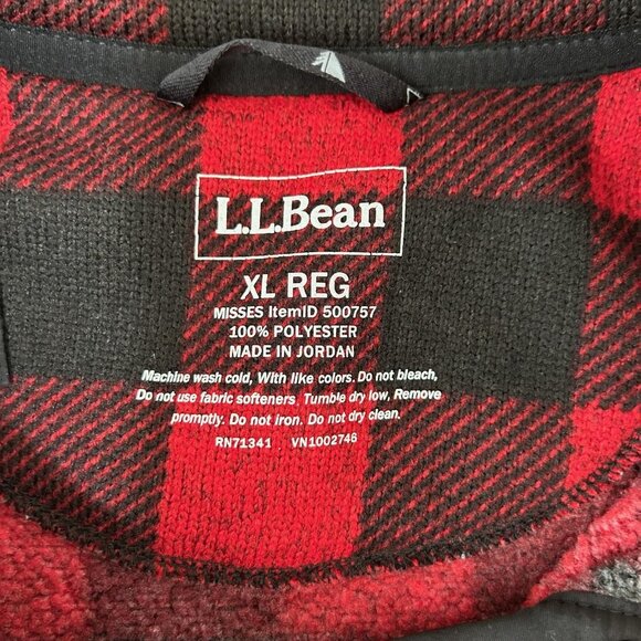 LL Bean Sweater Pullover Womens XL Red Black Buffalo Plaid Snap Neck Fleece - Picture 7 of 10